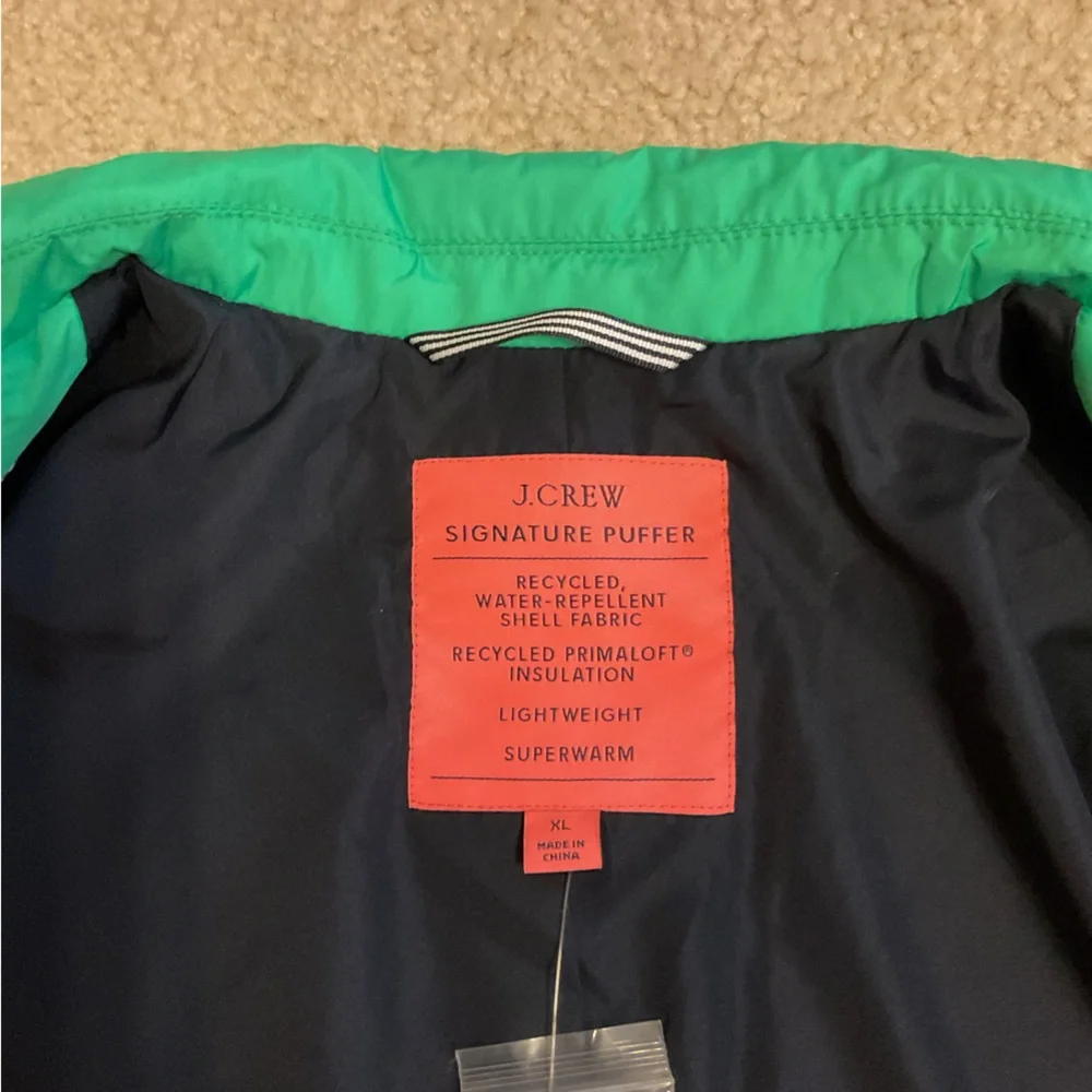 J. Crew Green Signature Water-Repellent Puffer Primaloft Lightweight Recycled XL - Picture 11 of 16